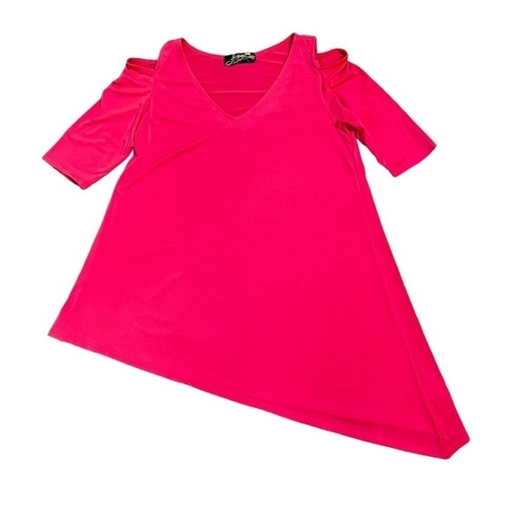 Astoria Born Bright Pink Cold Shoulder Slinky Top with Asymmetrical Hem. Med - Picture 5 of 8